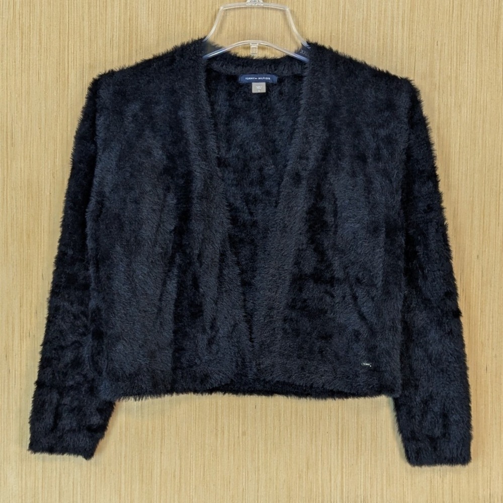 Tommy Hilfiger Womens Navy Blue Fuzzy Shrug Bolero Open‎ Front Sweater Small